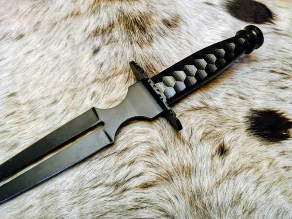 Hunting Double-Edge Dagger Knife – 10" Blade with Powder Coating & Cow Leather Sheath