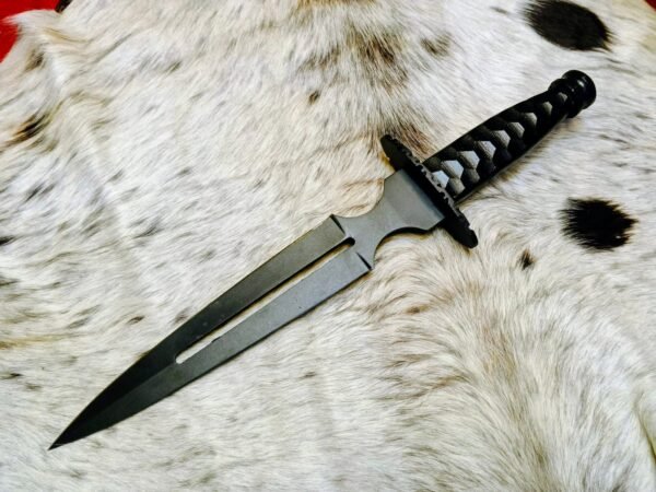 Hunting Double-Edge Dagger Knife – 10" Blade with Powder Coating & Cow Leather Sheath