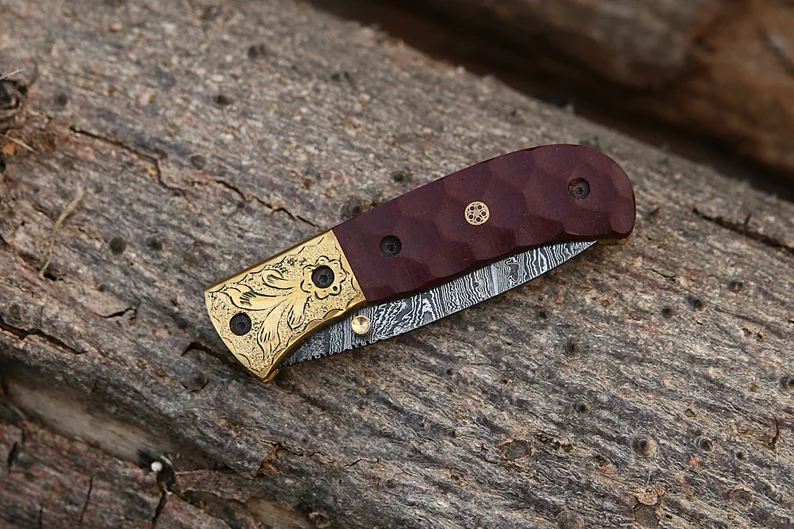 Handmade Damascus Liner lock folding knife with Red Micarta Sheet Handle Pocket knife Handmade Damascus Liner lock folding knife with Red Micarta Sheet Handle Pocket knife