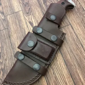 Handmade Damascus Steel Hunting Knife with Wooden Handle – 10.5” Overall | Tactical Survival Knife with Leather Sheath