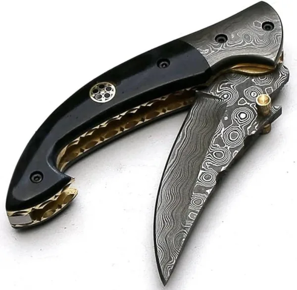Custom Handmade Damascus Steel, Bone Handle, pocket knife, liner lock folding knife