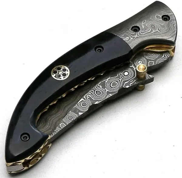 Custom Handmade Damascus Steel, Bone Handle, pocket knife, liner lock folding knife