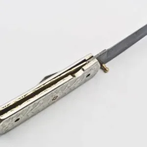 Personalized Custom Damascus Steel Folding Knife Pocket Knife Handle Made with Yellow Brass Best Gift with for Father's Leather Sheath