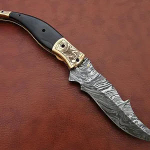 Handmade Damascus Steel Pocket Folding Knife Ram Horn Handle Birthday Gift Folding Knives Groomsmen Gift Anniversary Gift Men Christmas Gift