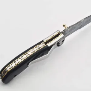 Personalized Custom Damascus Steel Folding Knife Pocket Knife Handle Made with Wood Best Gift with for Father's Leather Sheath