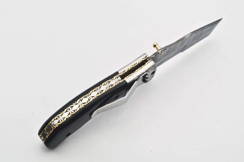 Personalized Custom Damascus Steel Folding Knife Pocket Knife Handle Made with Wood Best Gift with for Father’s Leather Sheath Personalized Custom Damascus Steel Folding Knife Pocket Knife Handle Made with Wood Best Gift with for Father's Leather Sheath