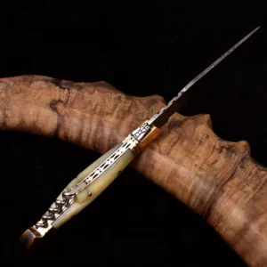 Handmade Damascus Pocket Knife - Corkscrew Folding Knife - Folding Blade EDC Knife for Outdoors & Camping