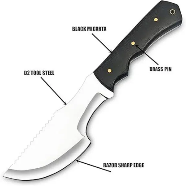D2 Steel Tracker Knife 12"Fixed Blade Bushcraft Survival Knife Full Tang with Micarta Handle & Leather Sheath for Camping, Hunting, Outdoor