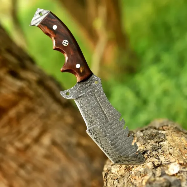 Damascus Steel Hunting Knife with Wooden Handle – 10.5” Overall | Tactical Survival Knife