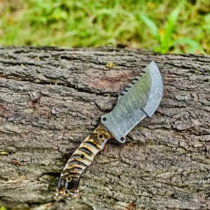 Handmade Damascus Steel Hunting Knife with Wooden Handle – 10.5” Overall | Tactical Survival Knife with Leather Sheath