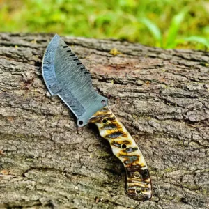 Handmade Damascus Steel Hunting Knife with Wooden Handle – 10.5” Overall | Tactical Survival Knife with Leather Sheath
