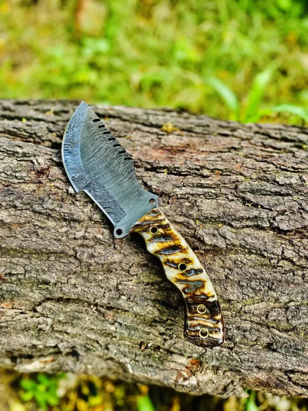 Handmade Damascus Steel Hunting Knife with Wooden Handle – 10.5” Overall | Tactical Survival Knife with Leather Sheath