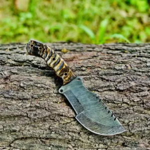 Handmade Damascus Steel Hunting Knife with Wooden Handle – 10.5” Overall | Tactical Survival Knife with Leather Sheath