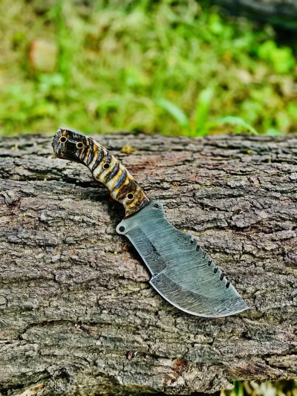 Handmade Damascus Steel Hunting Knife with Wooden Handle – 10.5” Overall | Tactical Survival Knife with Leather Sheath