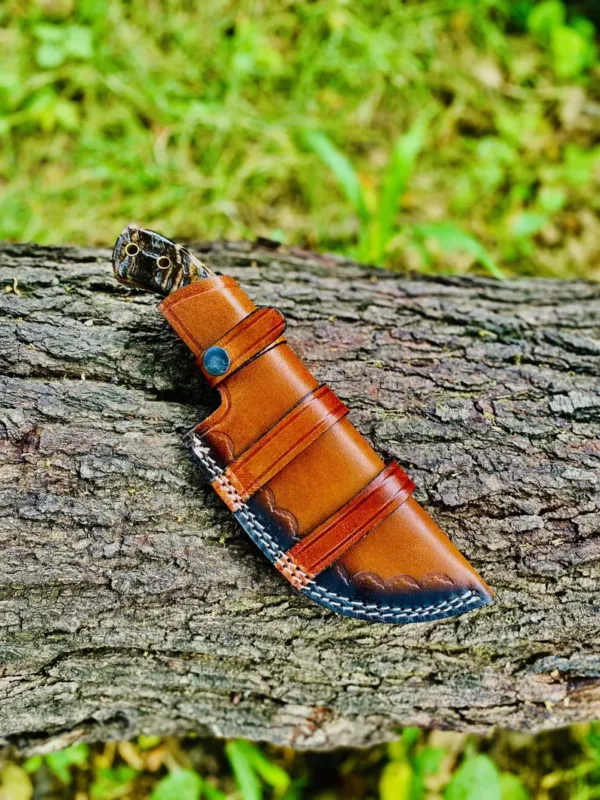 Handmade Damascus Steel Hunting Knife with Wooden Handle – 10.5” Overall | Tactical Survival Knife with Leather Sheath