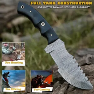 Custom Handmade Damascus Steel Hunting Tracker Knife with Horizontal and Scout Carry Leather Sheath