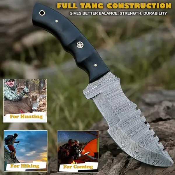 Custom Handmade Damascus Steel Hunting Tracker Knife with Horizontal and Scout Carry Leather Sheath