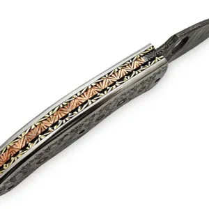 9''Inches Damascus Steel Folding Knife with Leather Sheath, Totally Handmade Engraved Brass Handle, Pocket knife, Best Gift