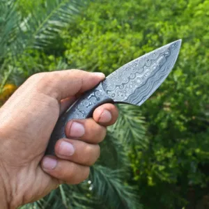 Handmade Damascus Raindrop Skinner Knife with sheath | FIxed Blade Neck Knife | Bushcraft Knife| Collectable | Camp Knife | Gift for Men/BF