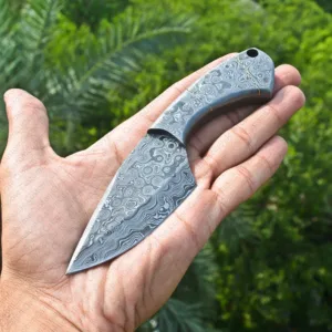 Handmade Damascus Raindrop Skinner Knife with sheath | FIxed Blade Neck Knife | Bushcraft Knife| Collectable | Camp Knife | Gift for Men/BF