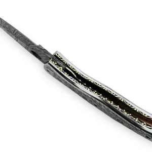 9''Inches Damascus Steel Folding Knife with Leather Sheath, Totally Handmade Engraved Brass Handle, Pocket knife, Best Gift
