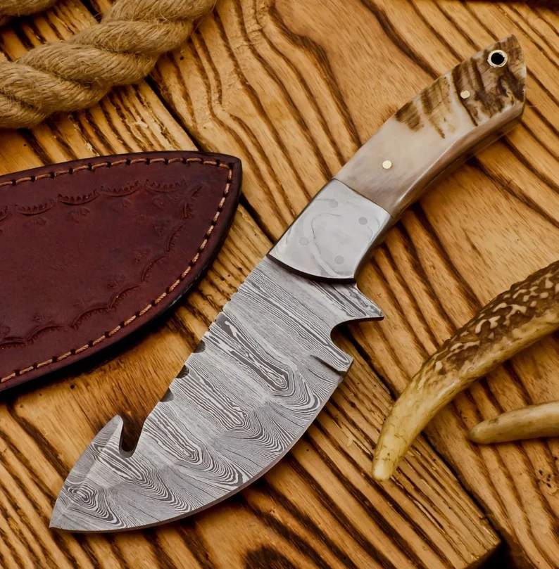 9.0" Handmade Damascus Steel Skinner Hunting Camping Knife W/Ram Horn Handle 9.0" Handmade Damascus Steel Skinner Hunting Camping Knife W/Ram Horn Handle