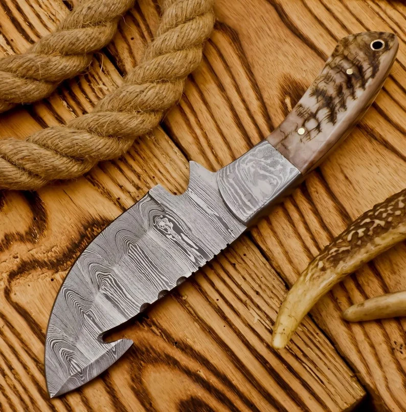 9.0″ Handmade Damascus Steel Skinner Hunting Camping Knife W/Ram Horn Handle 9.0" Handmade Damascus Steel Skinner Hunting Camping Knife W/Ram Horn Handle