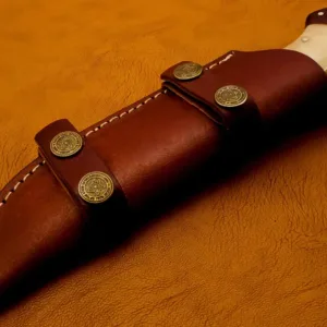 Hand Forged Damascus Steel Skinner Knife with Camel Bone & Rose Wood Handle With Leather Sheath – Outdoor Gift