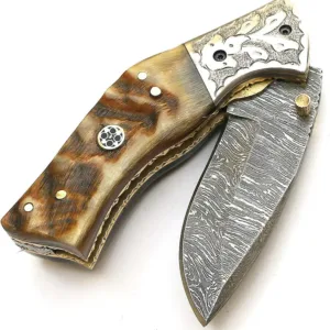 Damascus Folding Knife, Pocket Folding Knife, Handmade Folding Knife, Camping Knife, Hunting Knife, Pocket Knife