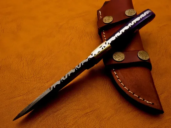 Damascus Steel Skinner Knife – Full Tang Hunting Blade – Hand Forged Knife for Outdoors with Sheath