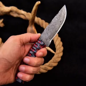 Handmade Damascus Steel Skinner Skinner Knife & High Quality Italian Style Leather Sheath