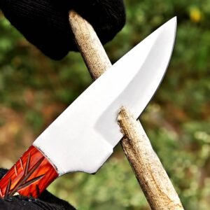 Custom Handmade skinner Knife with Carved Wood Handle & Leather Sheath | Full Tang Fixed Blade Knife