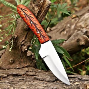 Custom Handmade skinner Knife with Carved Wood Handle & Leather Sheath | Full Tang Fixed Blade Knife