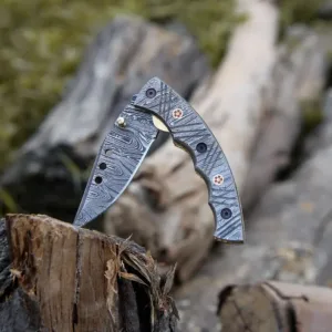 Custom Damascus Pocket Knife-Engraved Folding Knife for Men-Personalized Gift for Boyfriend-Monogrammed Gift for Groomsman Best man Gift