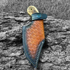 Handmade D2 Steel Skinner Knife: Deer Horn Handle, Leather Sheath