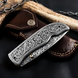 Hand Engraved Folding Knife – Custom Pocket Knife | Personalized Knife Gift for Men | Handmade EDC Knife | Artisan Knife, Anniversary Gifts