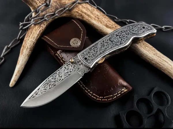 Hand Engraved Folding Knife – Custom Pocket Knife | Personalized Knife Gift for Men | Handmade EDC Knife | Artisan Knife, Anniversary Gifts