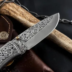 Hand Engraved Folding Knife – Custom Pocket Knife | Personalized Knife Gift for Men | Handmade EDC Knife | Artisan Knife, Anniversary Gifts