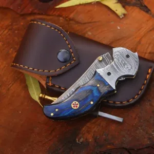 Handmade Damascus Pocket Knife – Folding Knife with Pakka Wood Handle, Unique Gift for Men, Groomsmen, Collectors, Hunting or Outdoor Knife