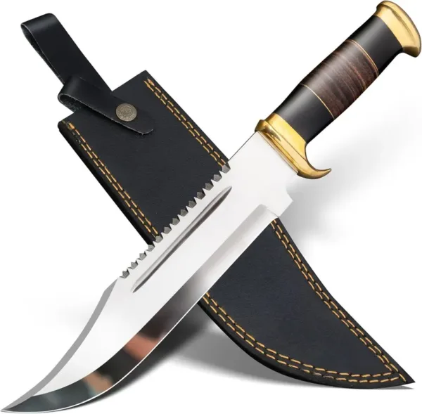 5'' Crocodile Dundee Bowie Knife with Leather sheath - Hunting Survival knife for Camping, Luxury Groomsmen Gift Wedding Gift Best Gift