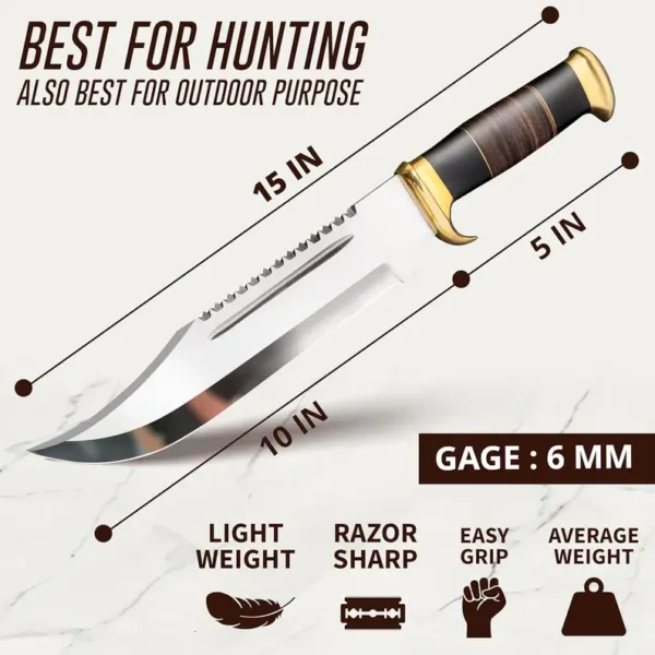 5'' Crocodile Dundee Bowie Knife with Leather sheath - Hunting Survival knife for Camping, Luxury Groomsmen Gift Wedding Gift Best Gift