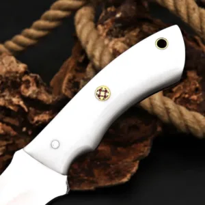 Handcrafted D2 steel skinner Knife with Resin Handle & Italian Leather Sheath – Hunting Collectible Gift