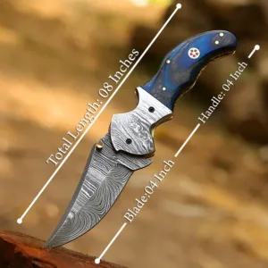 Handmade Damascus Pocket Knife – Folding Knife with Pakka Wood Handle, Unique Gift for Men, Groomsmen, Collectors, Hunting or Outdoor Knife