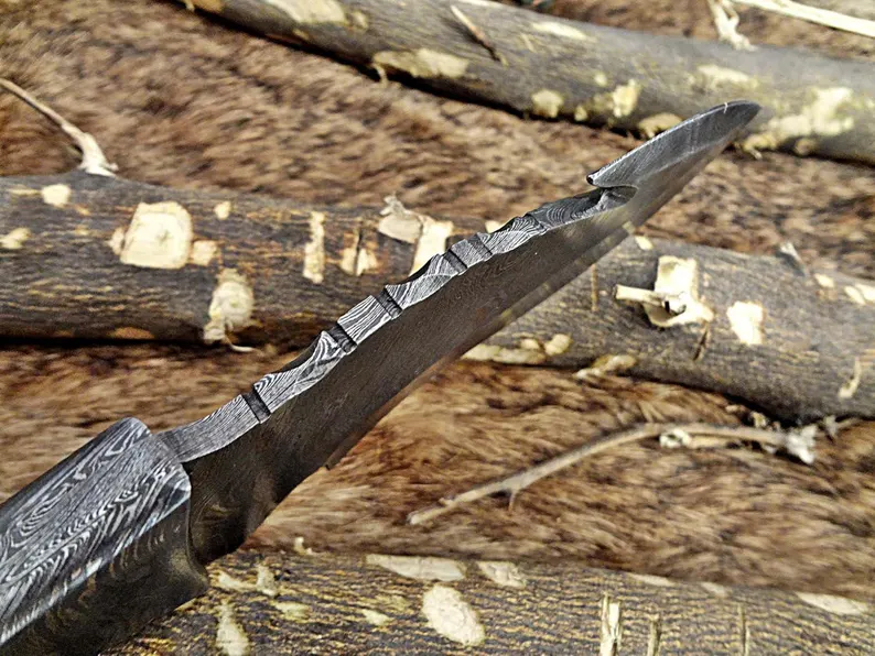 Custom Hand Forged Damascus Steel gut hook Skinner Knife,Bull Horn Handle,gift for husband Custom Hand Forged Damascus Steel gut hook Skinner Knife,Bull Horn Handle,gift for husband