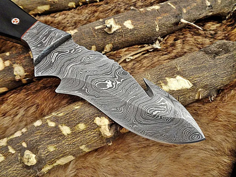 Custom Hand Forged Damascus Steel gut hook Skinner Knife,Bull Horn Handle,gift for husband Custom Hand Forged Damascus Steel gut hook Skinner Knife,Bull Horn Handle,gift for husband