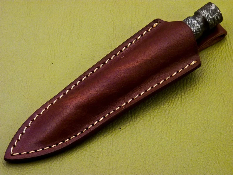 6.5 inch Custom Forged Hunter Damascus Steel Tri Dagger Hand Forged Twisted Pattern Kris Dagger W Leather Cover