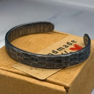 Hand Forged Damascus Steel Cuff Bracelet: Viking Style Jewelry