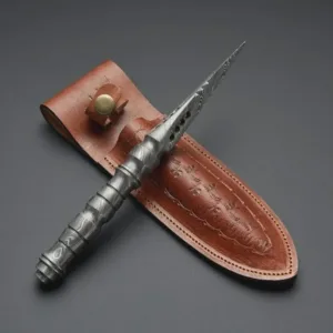 Handmade Damascus Steel Hunting Dagger Survival Boot Knife With Leather Sheath