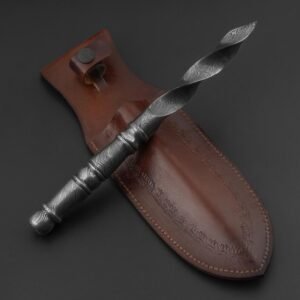 Handmade Damascus Steel Hunting Dagger Survival Boot Knife With Leather Sheath