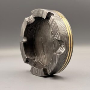 Handmade Damascus Steel Cigar Ashtray - Hand Forged Smoking Pipe Tray, Unique Smoking Accessory, Retirement Gift for Dad, Him & Boyfriend.